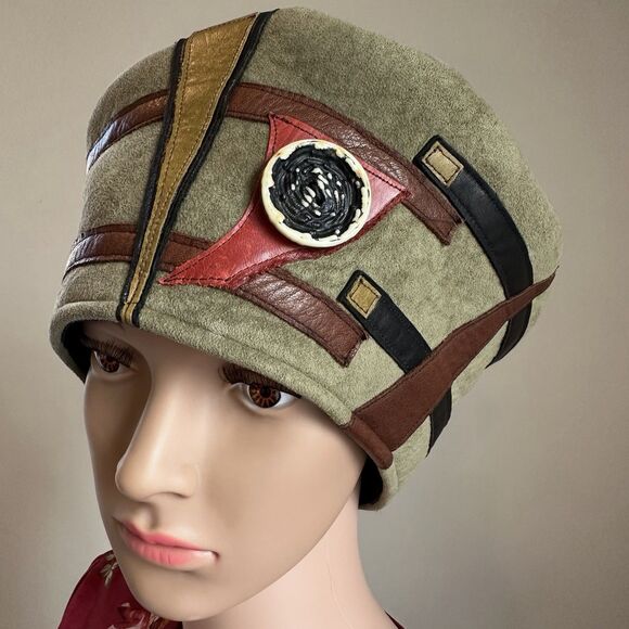 Handmade Suede Leather Festival Hat Boho Steampunk Renaissance Artisan Appliqué main image 6